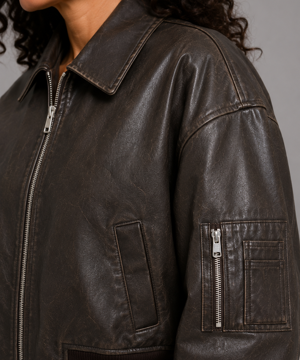 Donna Leather-Look Bomber Jacket