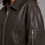 Donna Leather-Look Bomber Jacket