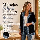 50% RABATT! ⭐ Eleganter Damenmantel aus Denim mit geripptem Strick-Einsatz