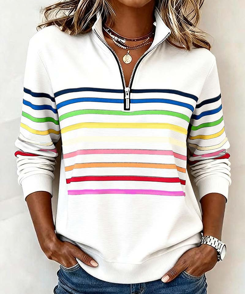 Ríona Rainbow Stripe Half-Zip Jumper
