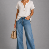 Deborah Button V-Neck Top