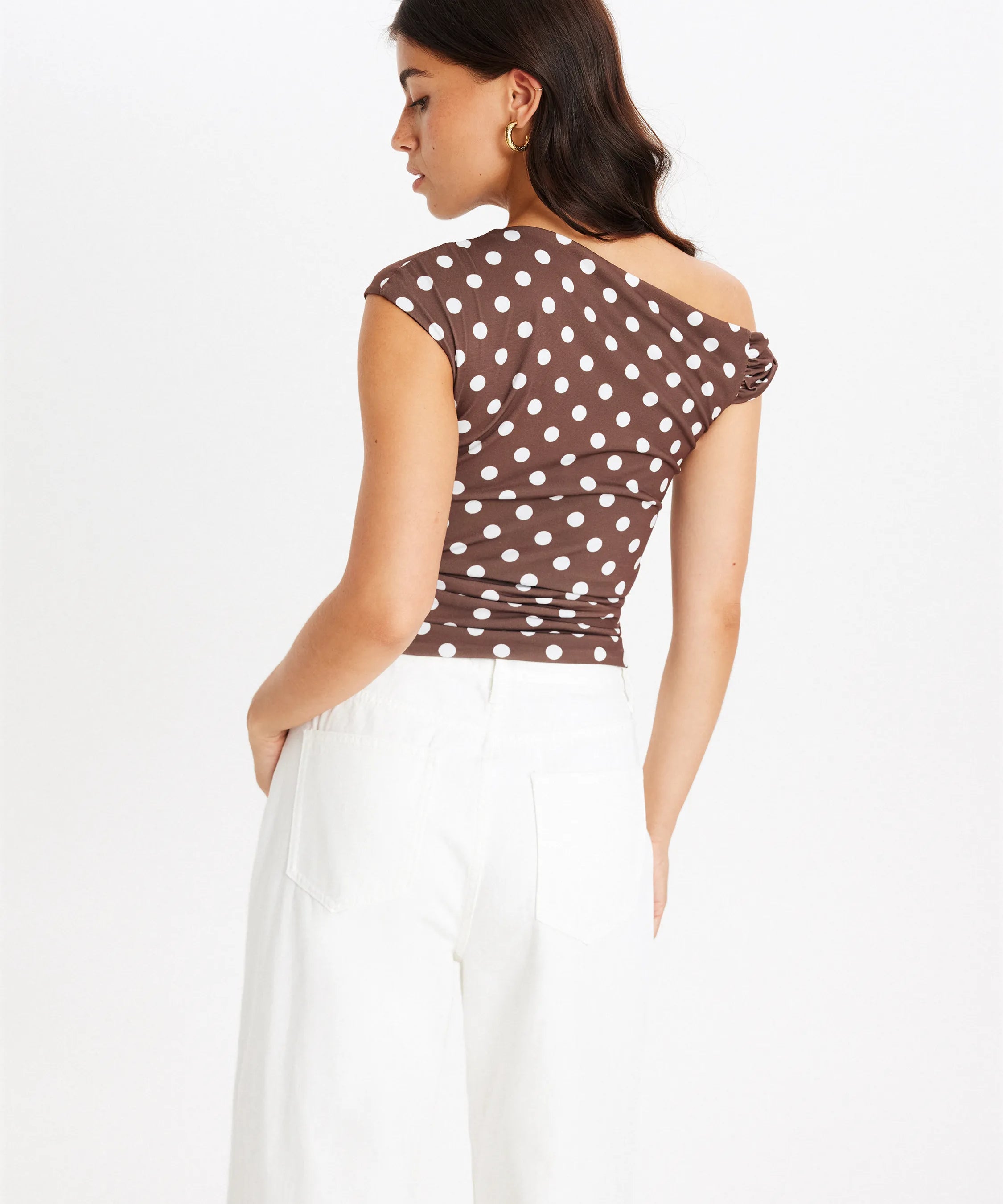 Treasa Asymmetric Polka Dot Top