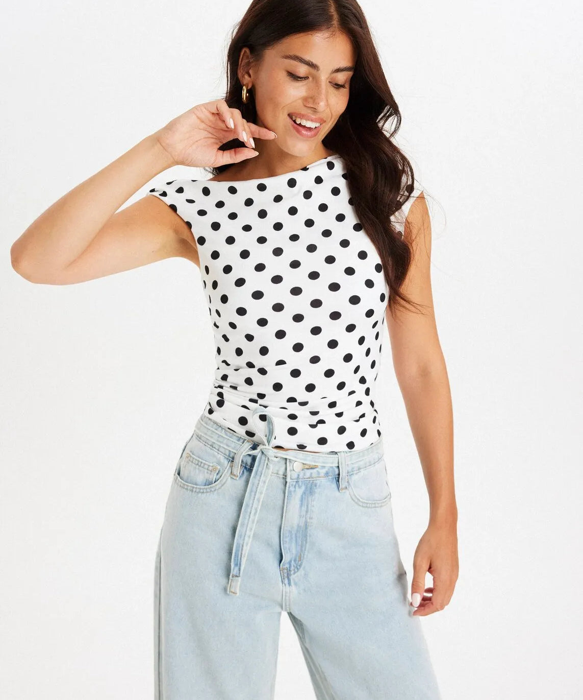 Treasa Asymmetric Polka Dot Top