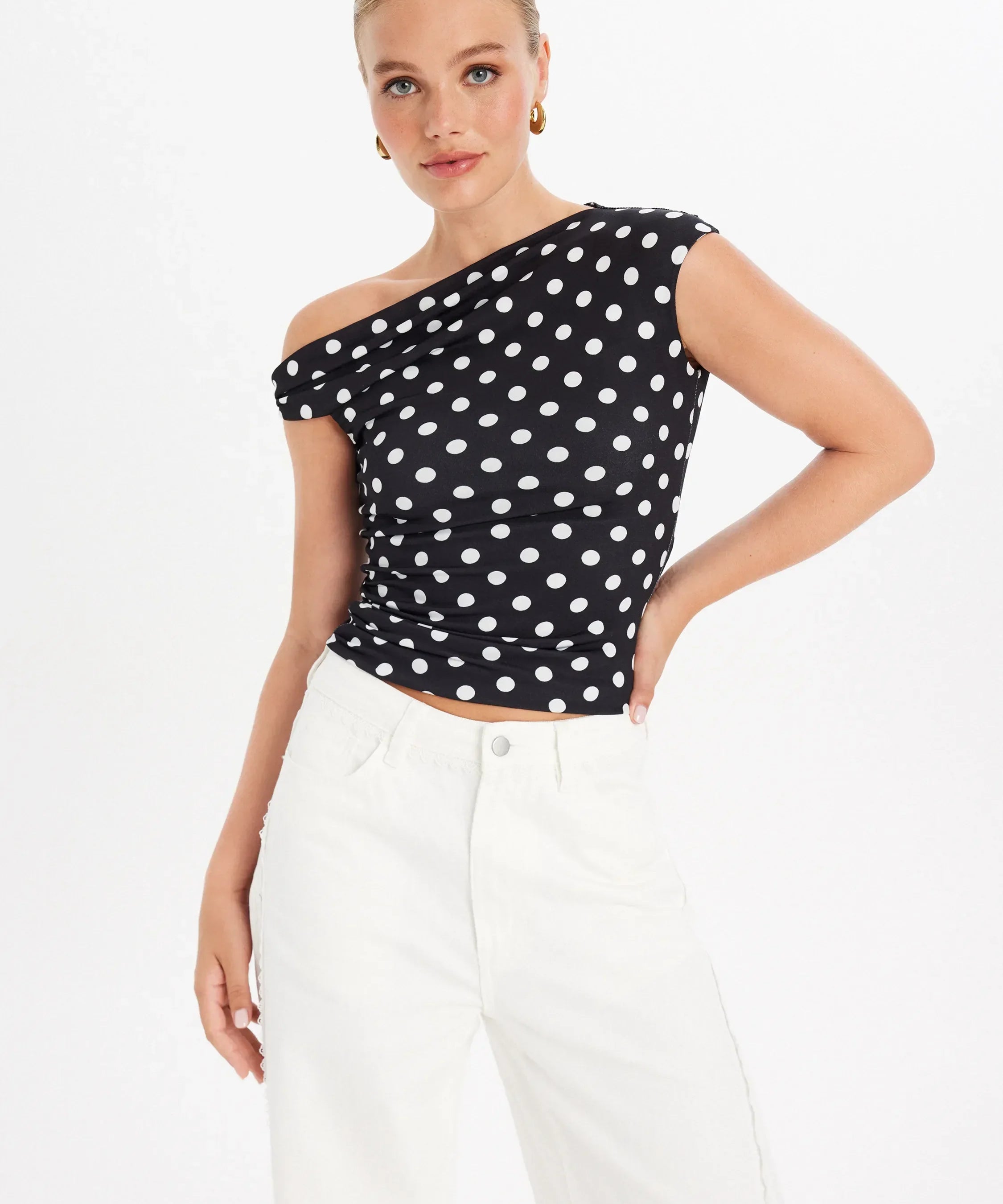 Treasa Asymmetric Polka Dot Top