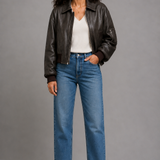 Donna Leather-Look Bomber Jacket