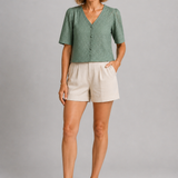Jean Textured V-Neck Top