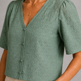 Jean Textured V-Neck Top