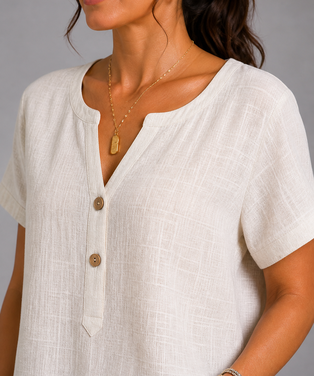 Deborah Button V-Neck Top