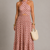 Jacqueline Geometric Halter Maxi Dress