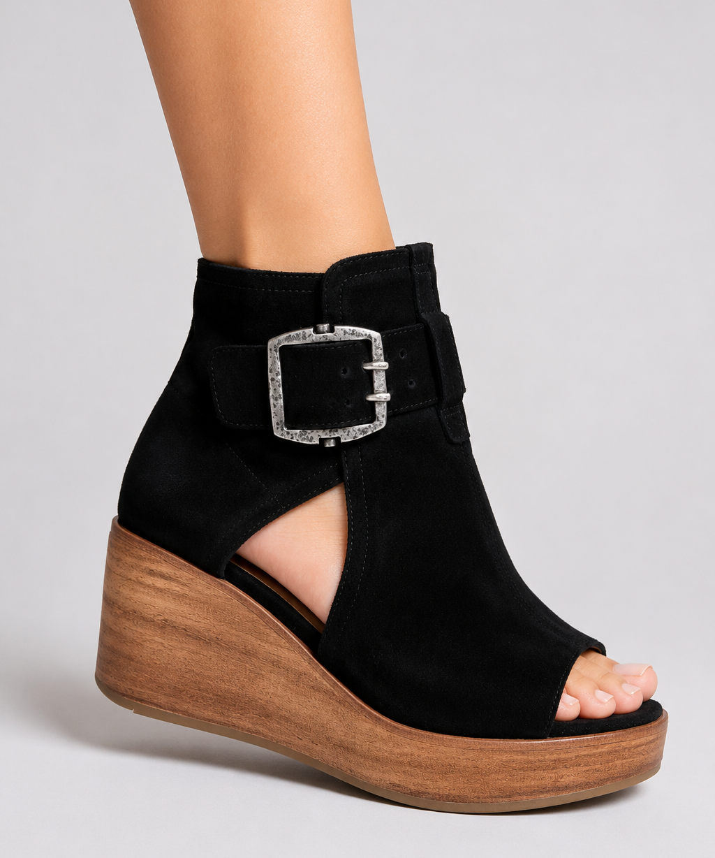 Frances Buckle Wedge Sandals