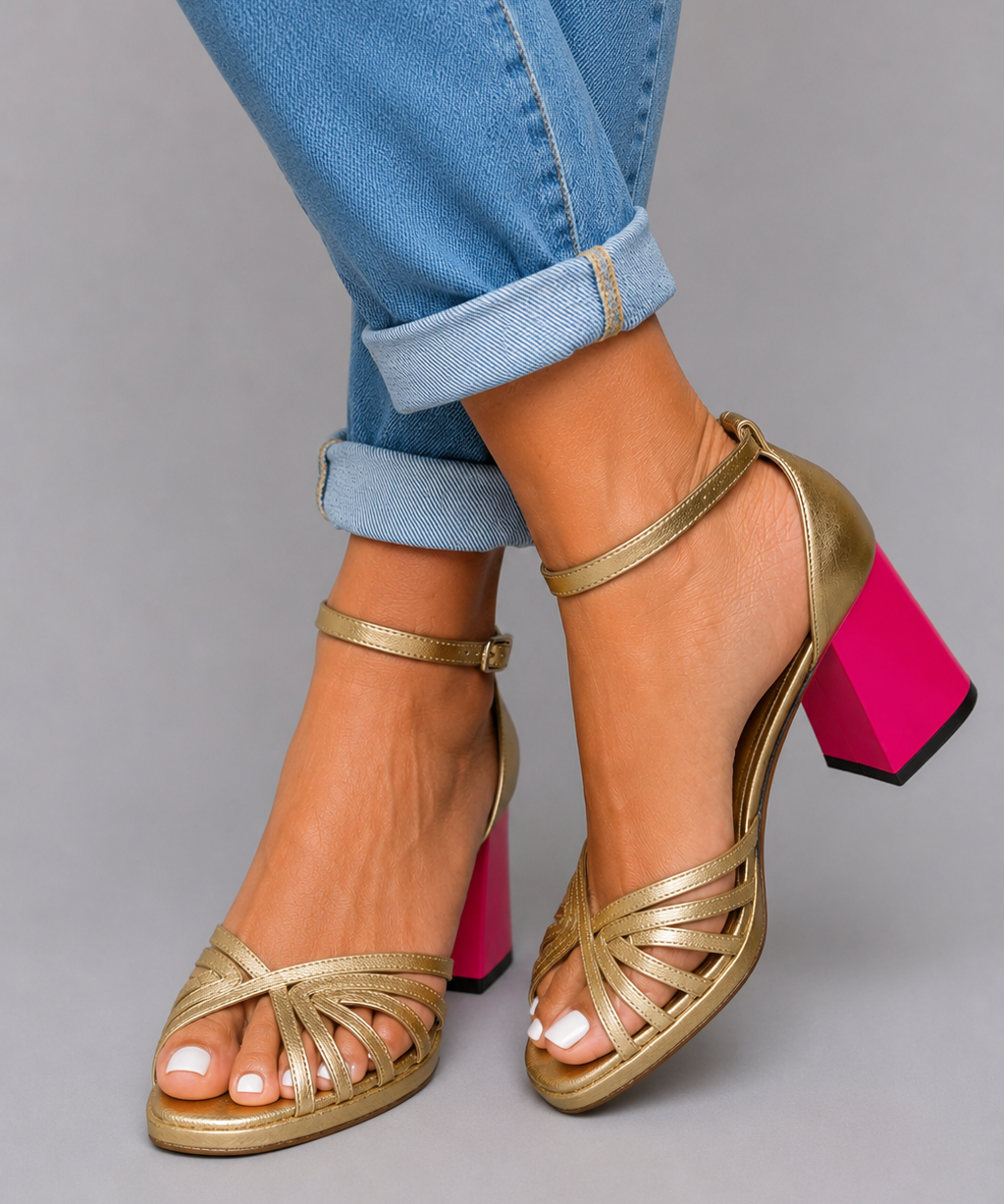 Marie Metallic Block-Heel Sandals