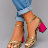Marie Metallic Block-Heel Sandals