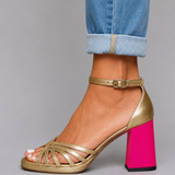 Marie Metallic Block-Heel Sandals