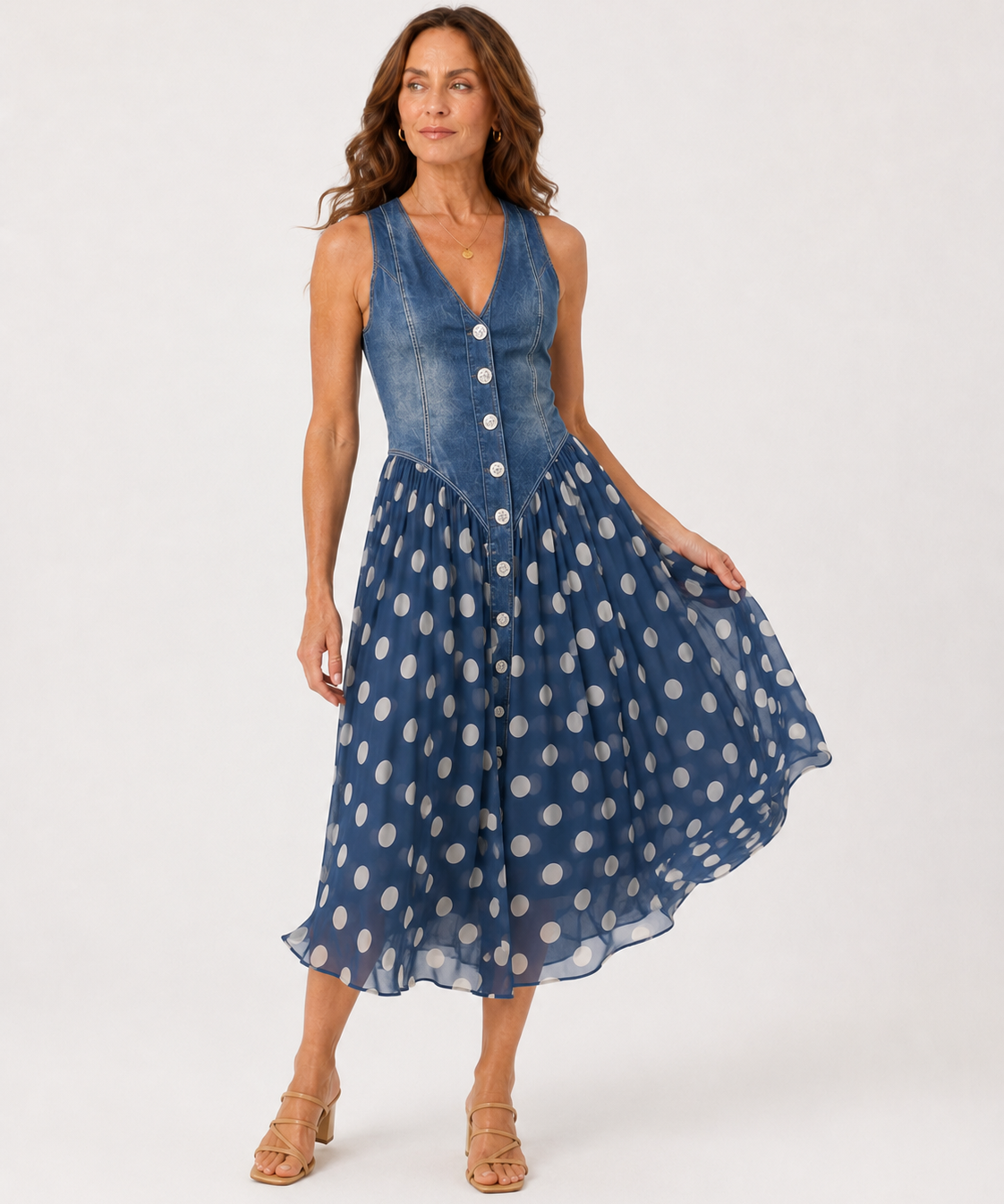 Eimear Denim Polka Dot Dress