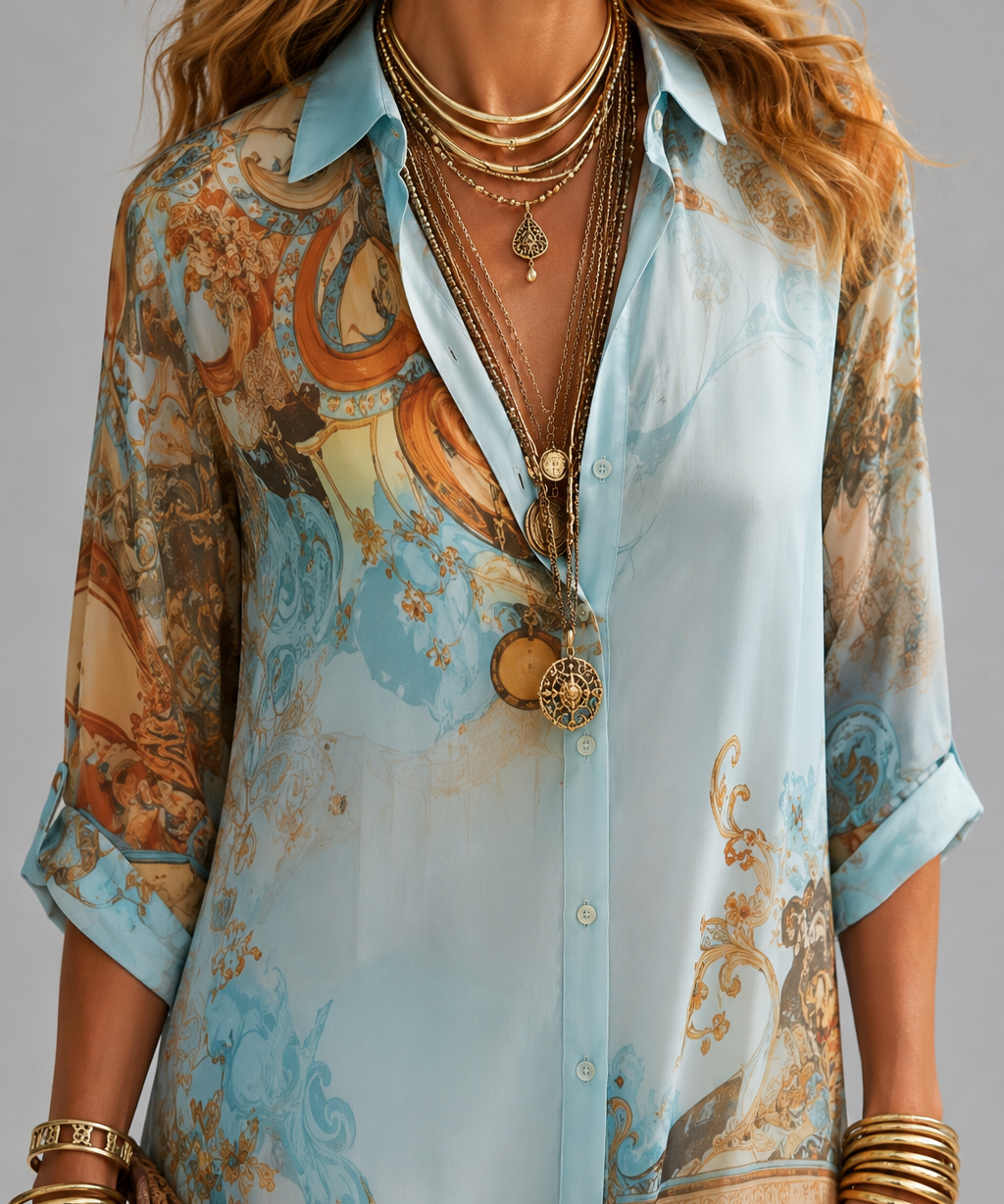Megan Printed Maxi Shirt Dress