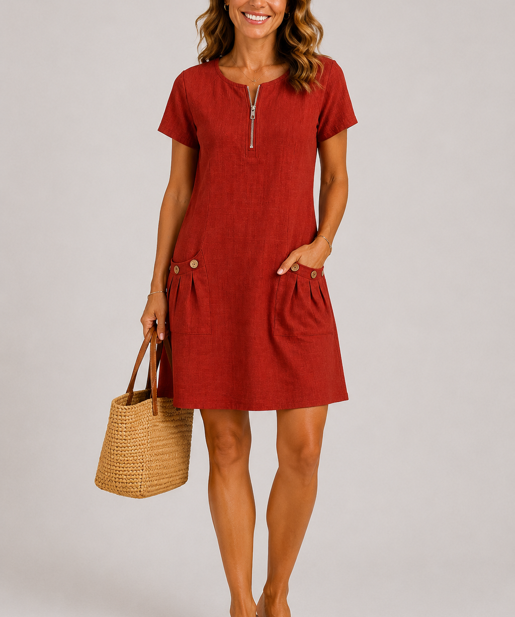Linda Linen-Blend A-Line Dress