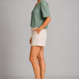 Jean Textured V-Neck Top