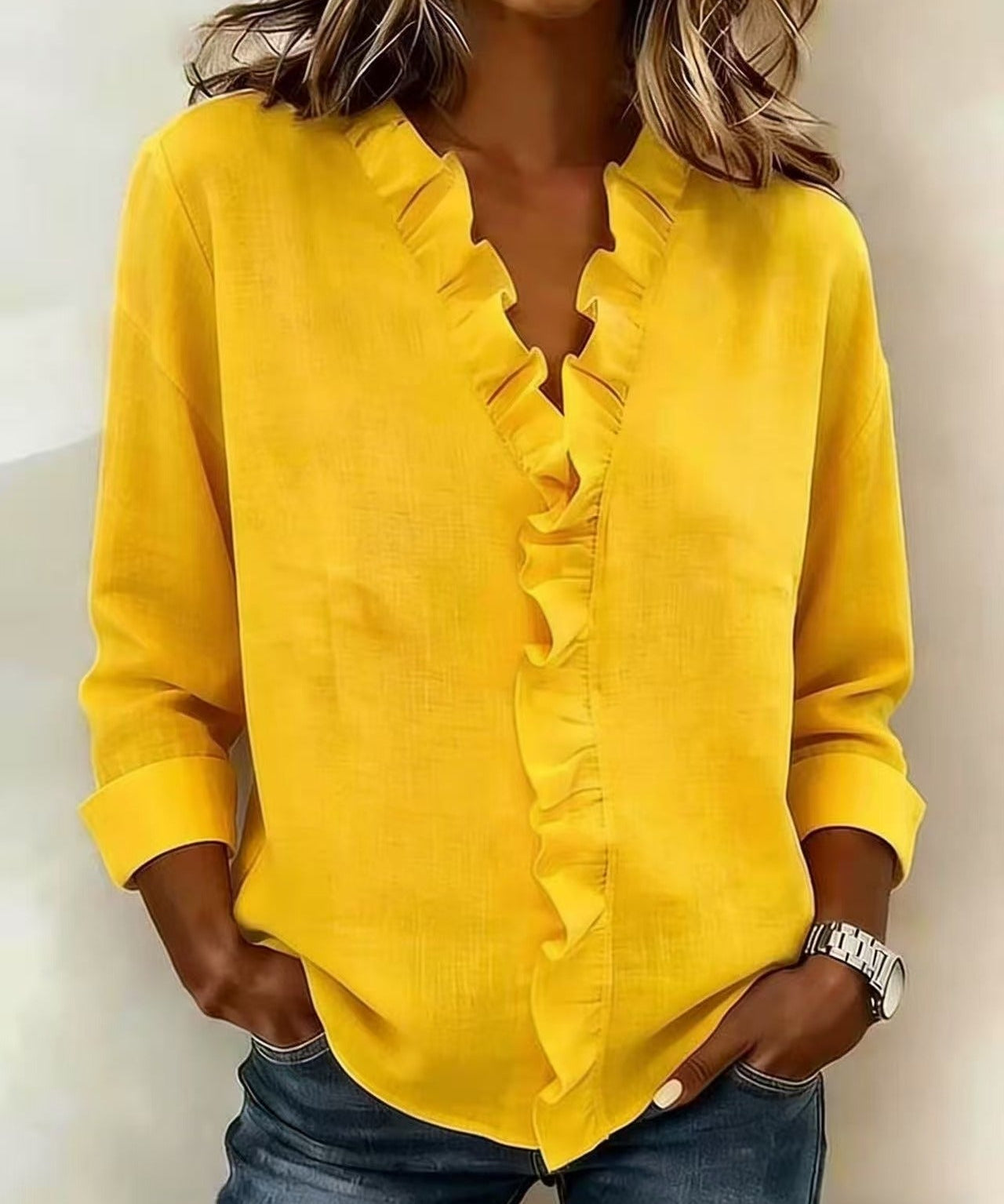 Una Ruffle Neck Blouse